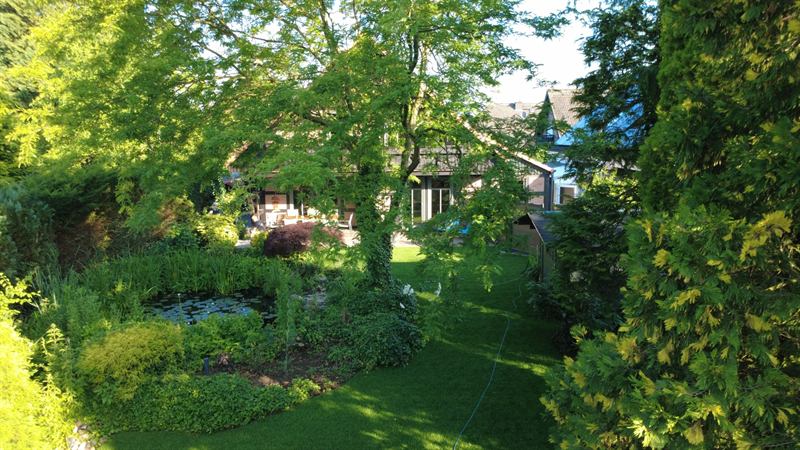 Seitliche Hausansicht des Ferienhauses im Grünen